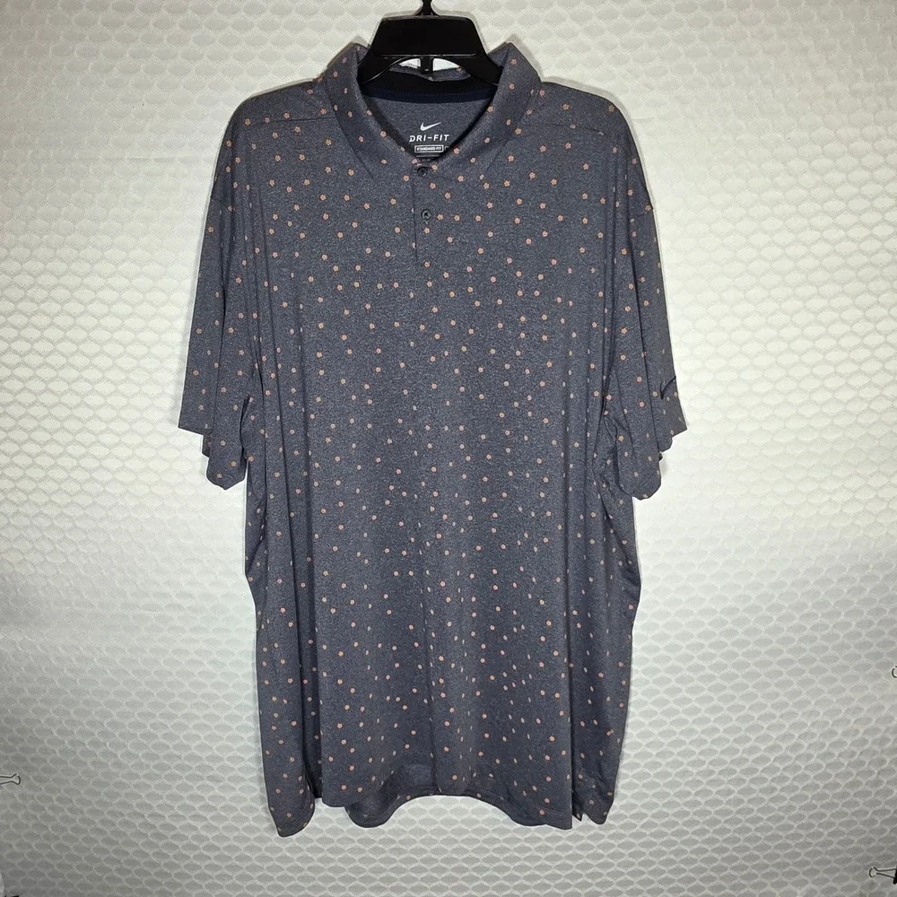 Nike Dri-FIT Mens XXL Gray Orange Floral Print Golf Polo Shirt Standard Fit
